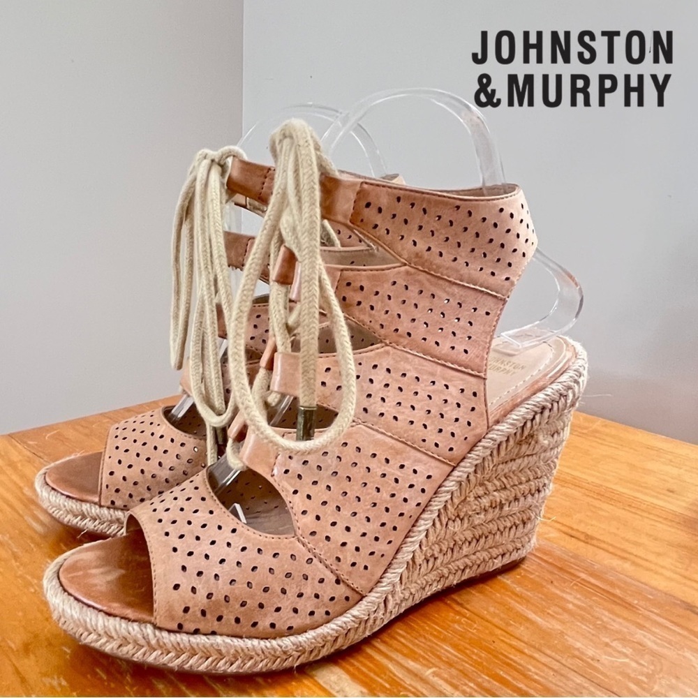 Johnston & Murphy Women’s Mandy Leather Wedge Espadrille Sandals - Picture 1 of 11